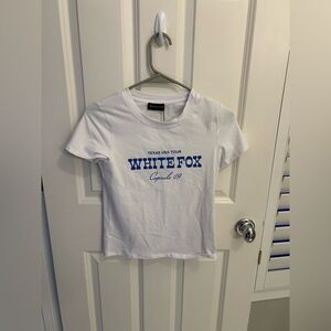 White Fox White T-Shirt with Blue Print